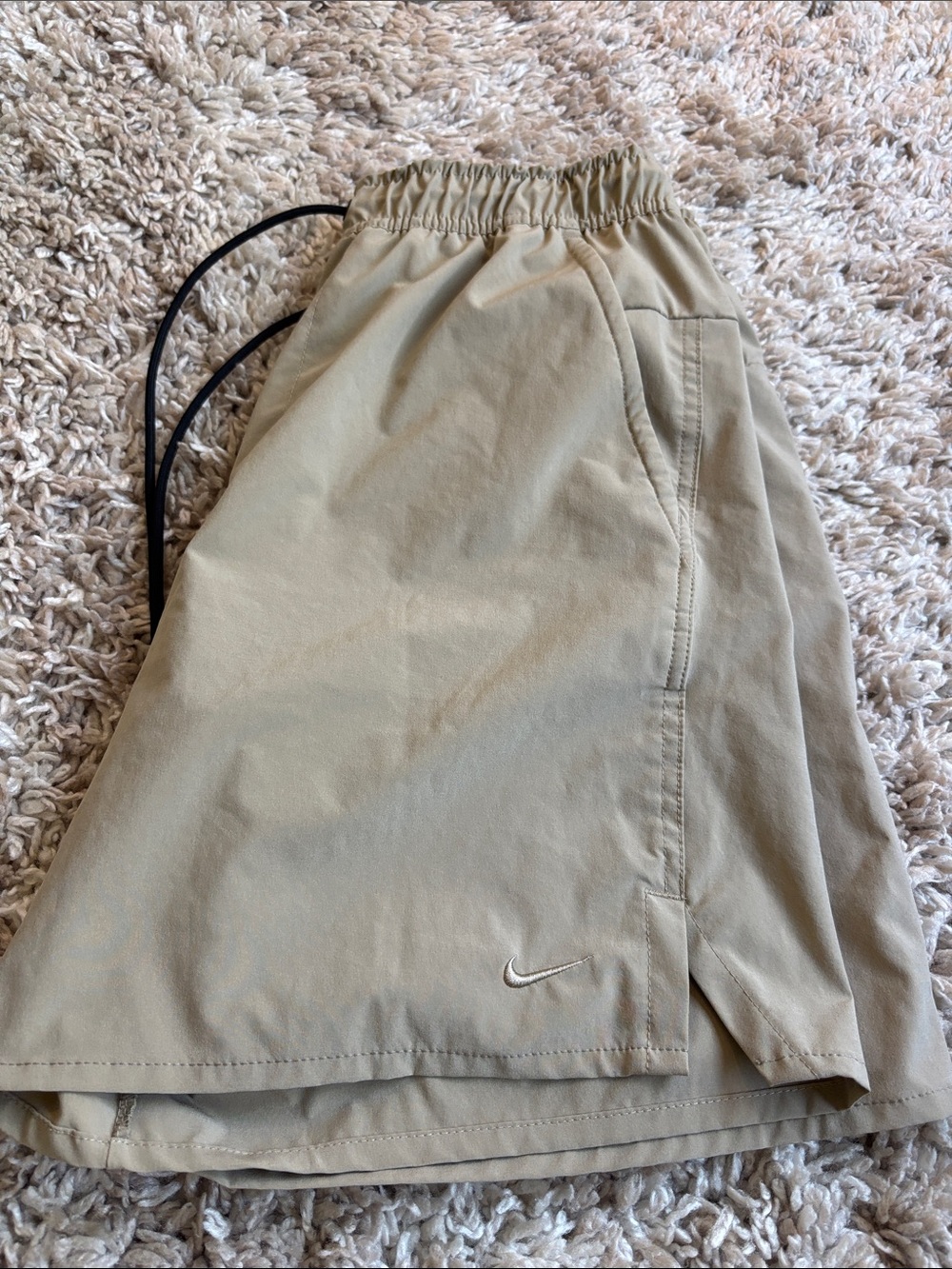 Nike Men’s Khaki Athletic Shorts with Black Drawcord